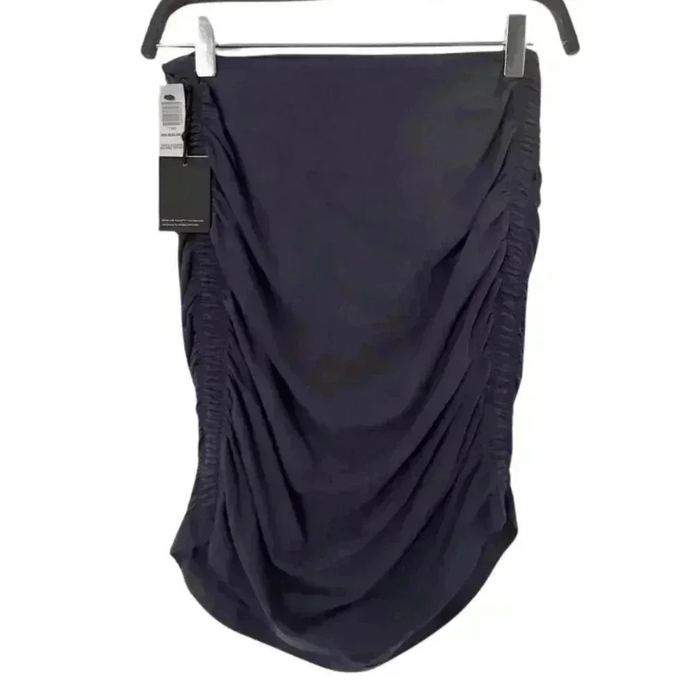 Aritzia Tna Chill Malibu Skirt Stretch-Jersey Ruched Bodycon Mini Skirt Navy W M